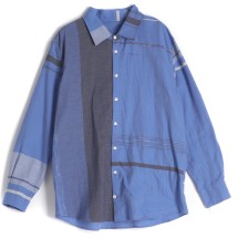 ＊タマキニイメ＊カットソー ゆったり ワイド 半袖 ストライプ柄 ブルー系 タマキニイメ＊カットソー ゆったり ワイド 半袖 ストライプ柄